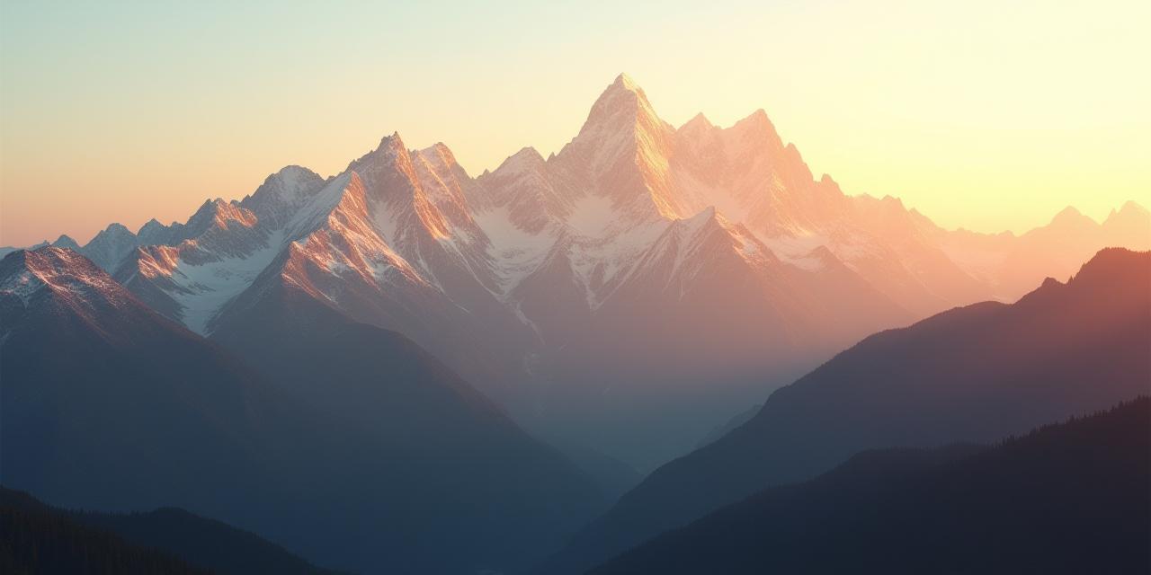 पहाड़ों और सुनहरी धूप का सशक्त दृश्य
